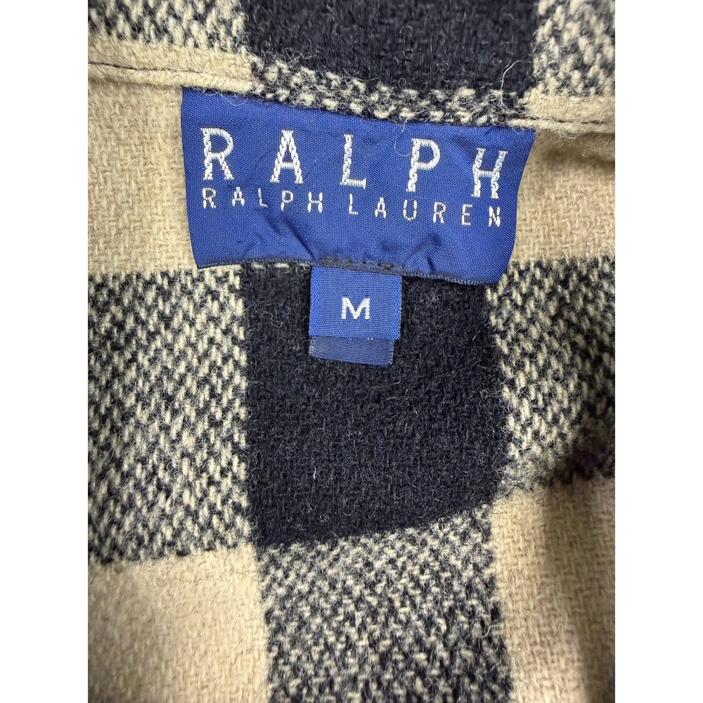 Rare Vintage Ralph Lauren Wool Buff Plaid Cropped Jacket Tan Black Made in USA M